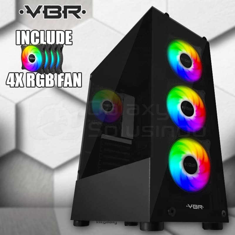 Casing Gaming VBR Panther Tempered Glass - include 4 Fan RGB tampak depan