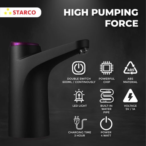 Starco Pompa Air Galon Elektrik Dispenser Rechargeable USB J3 - Hitam - 4